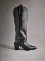 Black Tabitha Simmons Cowboy Daisy Knee Leather High Boots - Image 8 of 11