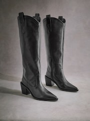 Black Tabitha Simmons Cowboy Daisy Knee Leather High Boots - Image 9 of 11