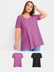 Yours Curve Broderie Swing T-Shirt 2 Pack - Изображение 1 из 6