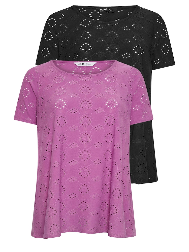 Yours Curve Broderie Swing T-Shirt 2 Pack - Изображение 6 из 6