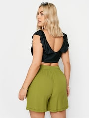 Yours Curve Olive Green Crinkle Shorts - Image 4 of 6