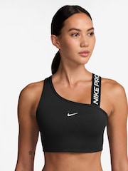 Nike Black Pro Swoosh Asymmetrical Medium Support Padded Sports Bra - Image 1 of 3