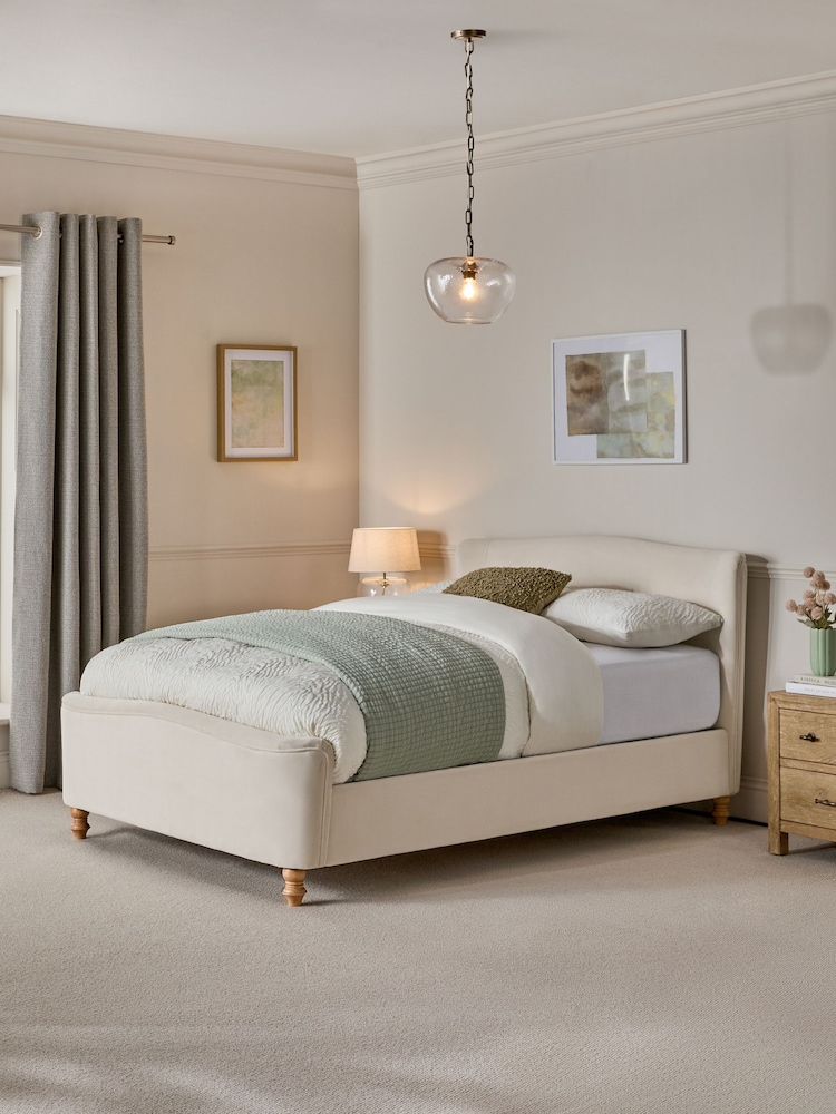 Soft Velvet Natural Oyster Reign Upholstered Bed Frame - Image 1 of 7