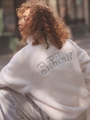 self. Ecru Borg Popper Neck Jumper - Image 1 of 6