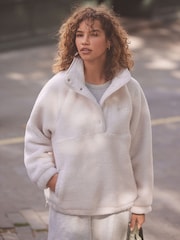 self. Ecru Borg Popper Neck Jumper - Image 3 of 6