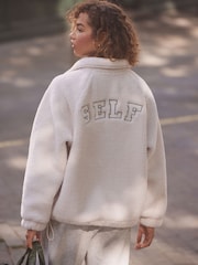 self. Ecru Borg Popper Neck Jumper - Image 4 of 6