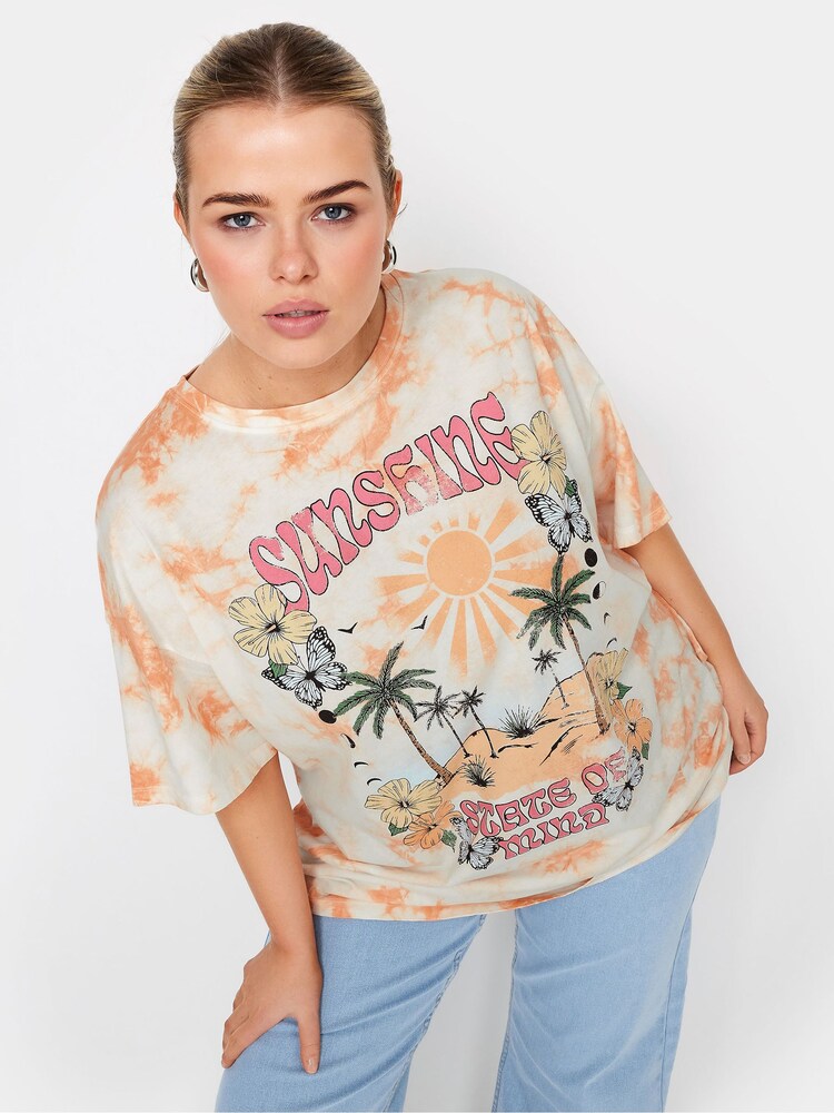 Yours Curve Orange 100% Cotton Astrology Print Tie Dye T-Shirt - Image 1 of 6 Yours Curve Orange 100% Cotton Astrology Print Tie Dye T-Shirt - Image 1 of 6