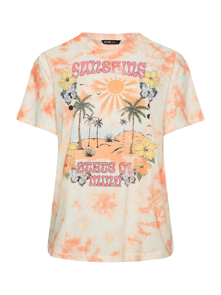 Yours Curve Orange 100% Cotton Astrology Print Tie Dye T-Shirt - Image 6 of 6