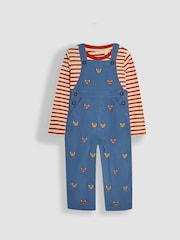 JoJo Maman Bébé Denim Highland Cow Embroidered Dungarees And Top Set - Image 1 of 6