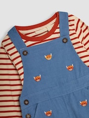 JoJo Maman Bébé Denim Highland Cow Embroidered Dungarees And Top Set - Image 6 of 6