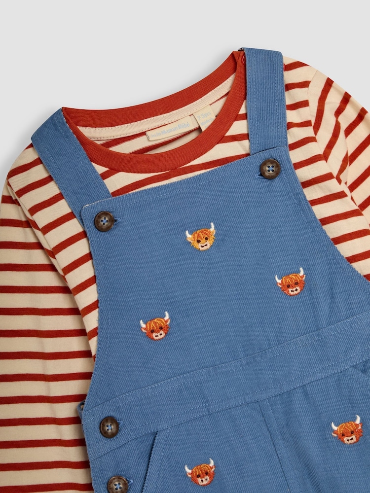 JoJo Maman Bébé Denim Highland Cow Embroidered Dungarees And Top Set - Image 6 of 6