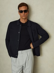 Reiss Navy Forester Knitted Button-Through Jacket - Image 1 of 5