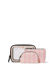 Victoria's Secret Iconic Stripe Pink Travel Trio Makeup Bag - Image 1 of 3