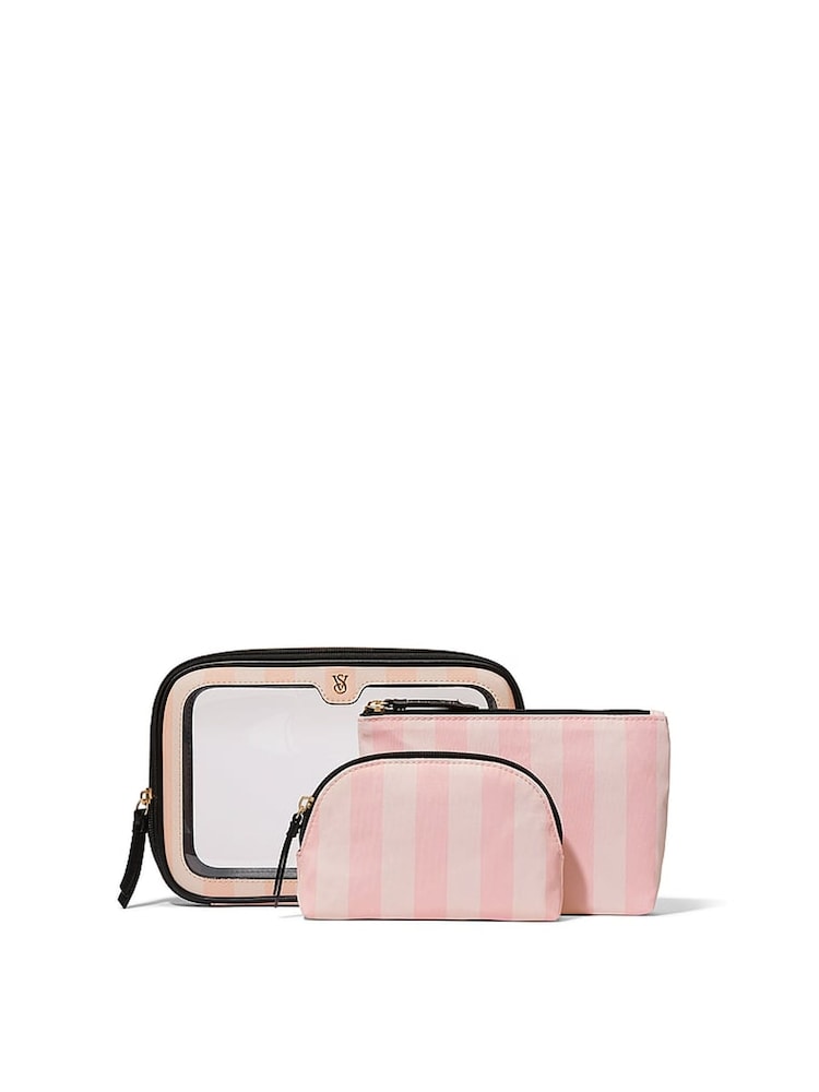 Victoria's Secret Iconic Stripe Pink Travel Trio Makeup Bag - Image 1 of 3