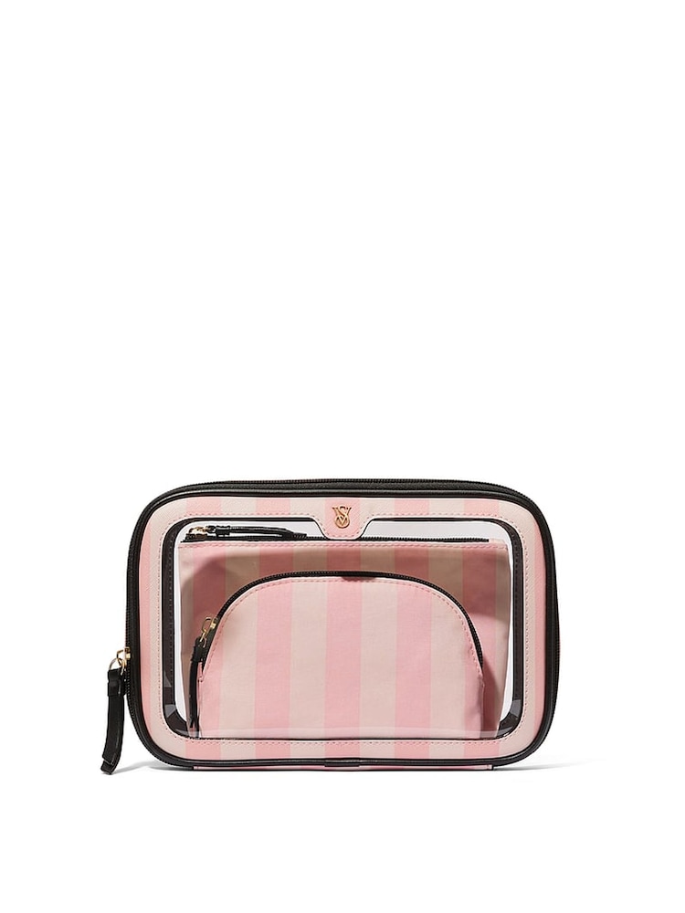 Victoria's Secret Iconic Stripe Pink Travel Trio Makeup Bag - Image 2 of 3
