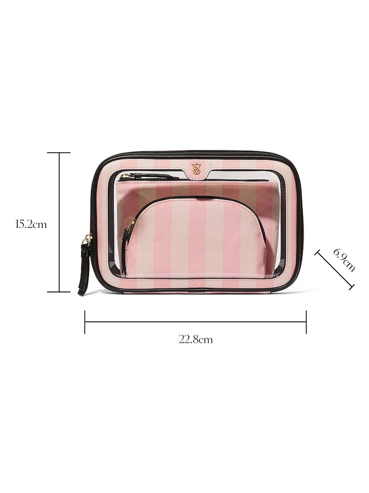 Victoria's Secret Iconic Stripe Pink Travel Trio Makeup Bag - Image 3 of 3