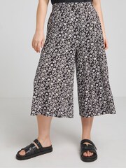 Simply Be Mono Floral Print Viscose Wide Leg Culottes - Image 1 of 4