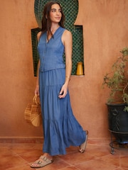 Threadbare Blue Chambray Waistcoat - Image 1 of 4