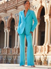 Sosandar Blue Petite Kick Flare Trousers - Image 2 of 5