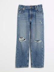 River Island Blue Girls Mid Wash 100% Cotton Straight Jeans - Image 1 of 4