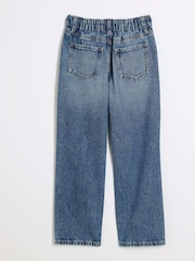 River Island Blue Girls Mid Wash 100% Cotton Straight Jeans - Image 2 of 4