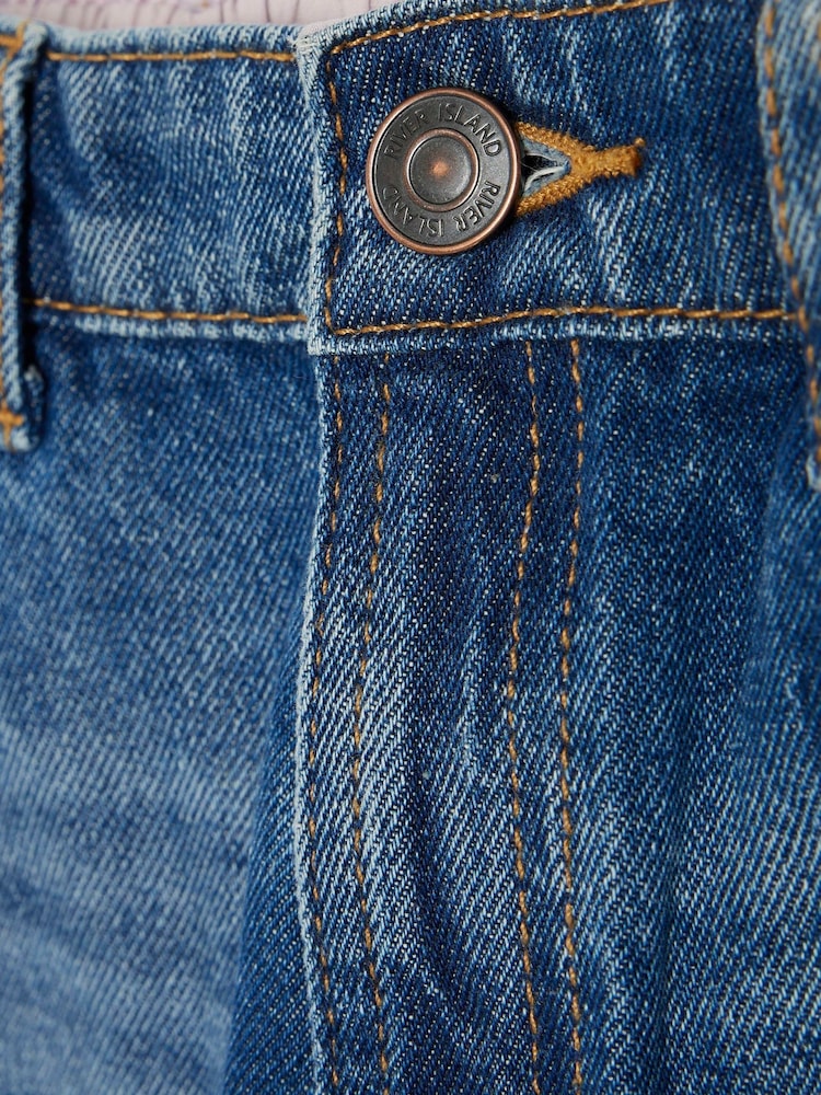 River Island Blue Girls Mid Wash 100% Cotton Straight Jeans - Image 4 of 4