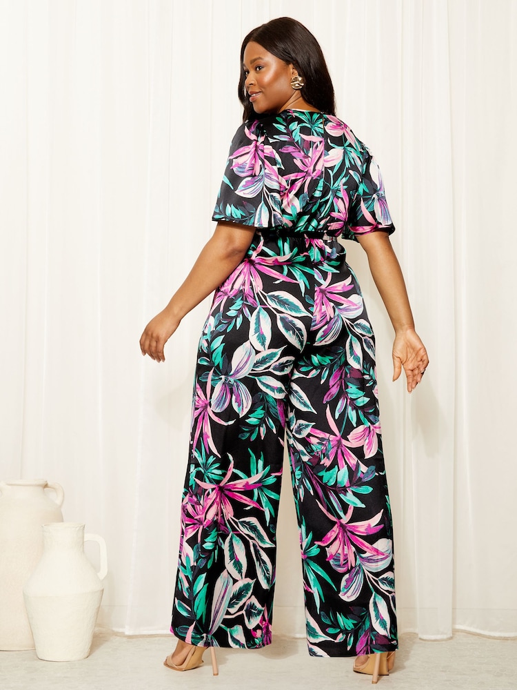 Curves Like These Black Flutter Sleeve Wide Leg Jumpsuit - Image 2 of 4