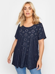 Yours Curve Blue Broderie Anglaise Blouses - Image 1 of 4