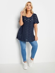 Yours Curve Blue Broderie Anglaise Blouses - Image 2 of 4