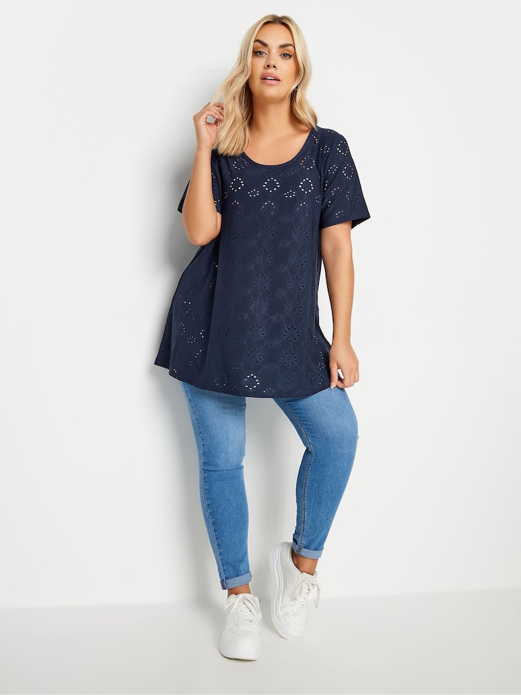 Yours Curve Blue Broderie Anglaise Blouses - Image 2 of 4