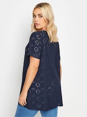 Yours Curve Blue Broderie Anglaise Blouses - Image 3 of 4