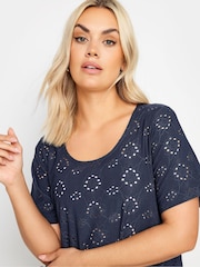 Yours Curve Blue Broderie Anglaise Blouses - Image 4 of 4