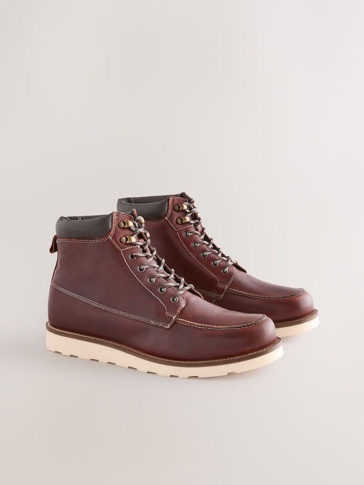 Buy Brown Leather Apron Toe Boots from Next Kuwait