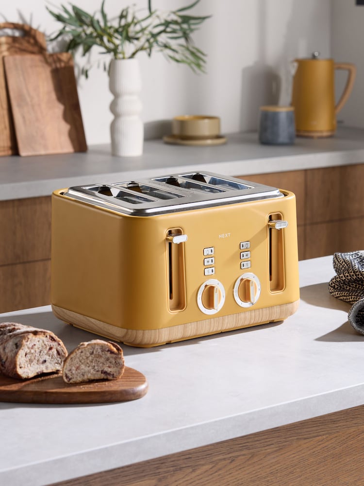 Ochre Yellow Bronx Wood Effect 4 Slice Toaster - Image 2 of 6 Ochre Yellow Bronx Wood Effect 4 Slice Toaster - Image 2 of 6