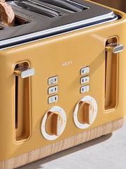 Ochre Yellow Bronx Wood Effect 4 Slice Toaster - Image 3 of 6