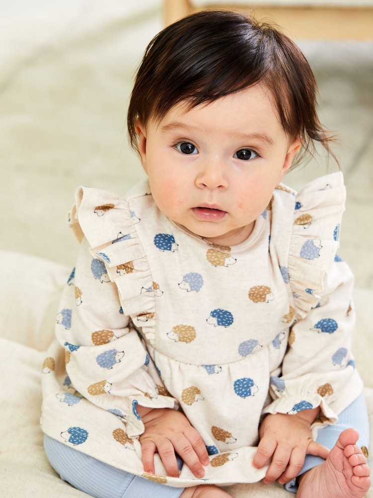 JoJo Maman Bébé Natural Hedgehog Frill Tunic And Leggings Set - Image 1 of 8