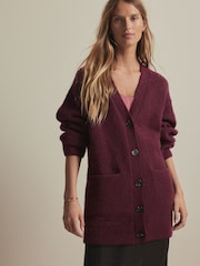 Rdeča jagodna - Sproščeno prileganje Oversized Longline Button Knitted pletena pletena jopa - Slika 1 iz 20
