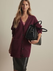 Rdeča jagodna - Sproščeno prileganje Oversized Longline Button Knitted pletena pletena jopa - Slika 3 iz 20