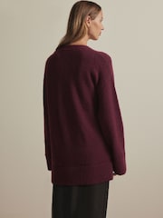 Rdeča jagodna - Sproščeno prileganje Oversized Longline Button Knitted pletena pletena jopa - Slika 5 iz 20