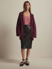 Rdeča jagodna - Sproščeno prileganje Oversized Longline Button Knitted pletena pletena jopa - Slika 7 iz 20