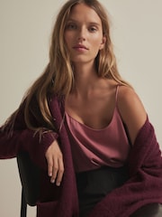 Rdeča jagodna - Sproščeno prileganje Oversized Longline Button Knitted pletena pletena jopa - Slika 9 iz 20