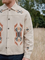 Natural Print Embroidered Shacket - Image 4 of 10