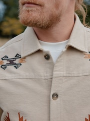 Natural Print Embroidered Shacket - Image 5 of 10