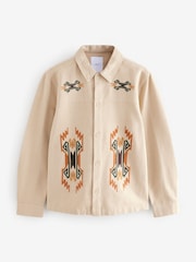 Natural Print Embroidered Shacket - Image 7 of 10