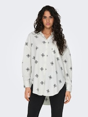 ONLY White Oversized Embroidered Print Shirt - Image 1 of 8