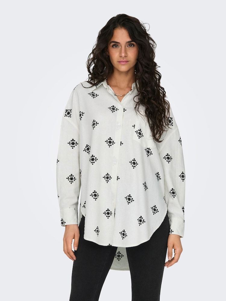 ONLY White Oversized Embroidered Print Shirt - Image 1 of 8