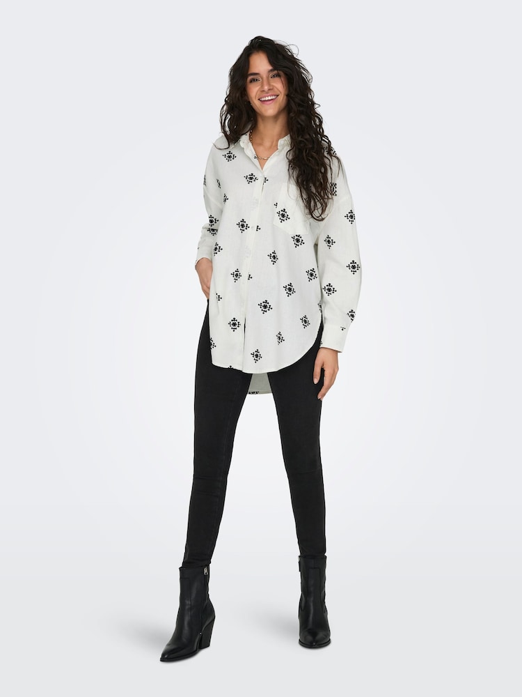 ONLY White Oversized Embroidered Print Shirt - Image 2 of 8