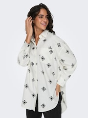 ONLY White Oversized Embroidered Print Shirt - Image 4 of 8