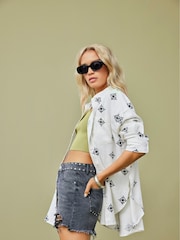 ONLY White Oversized Embroidered Print Shirt - Image 6 of 8