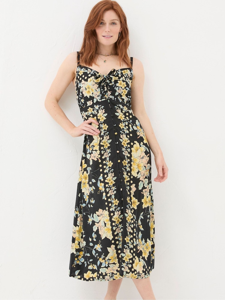 FatFace Phoebe Black Citrus Floral Midi Dress - Image 1 of 7